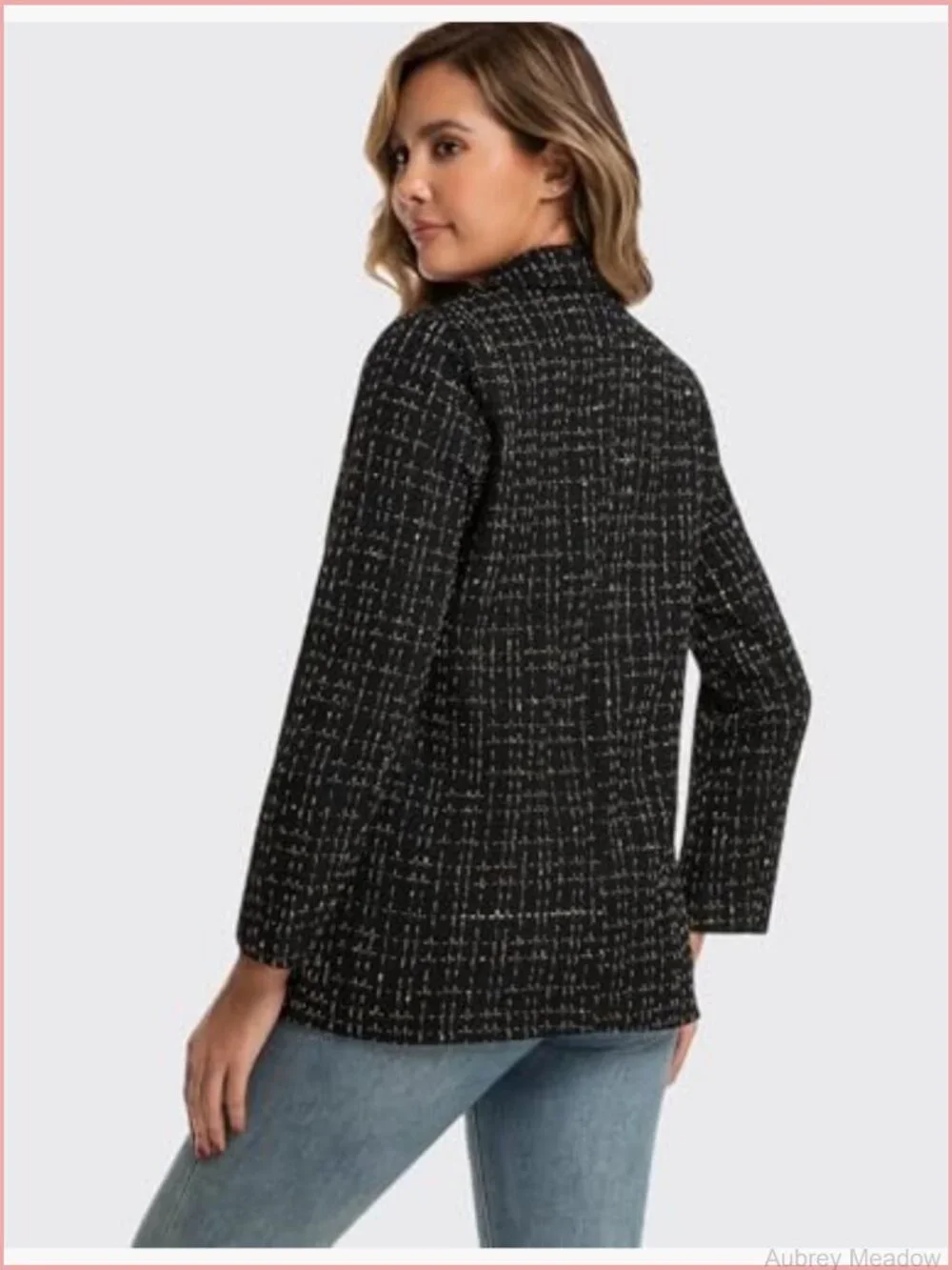 Women's Tweed Plaid Blazer Business Casual Notch Collar Long Sleeve